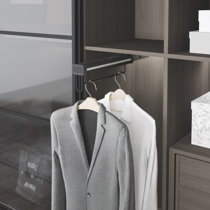 Bedroom Pullout Clothing Rack – Anthracite Aluminium, Soft Close