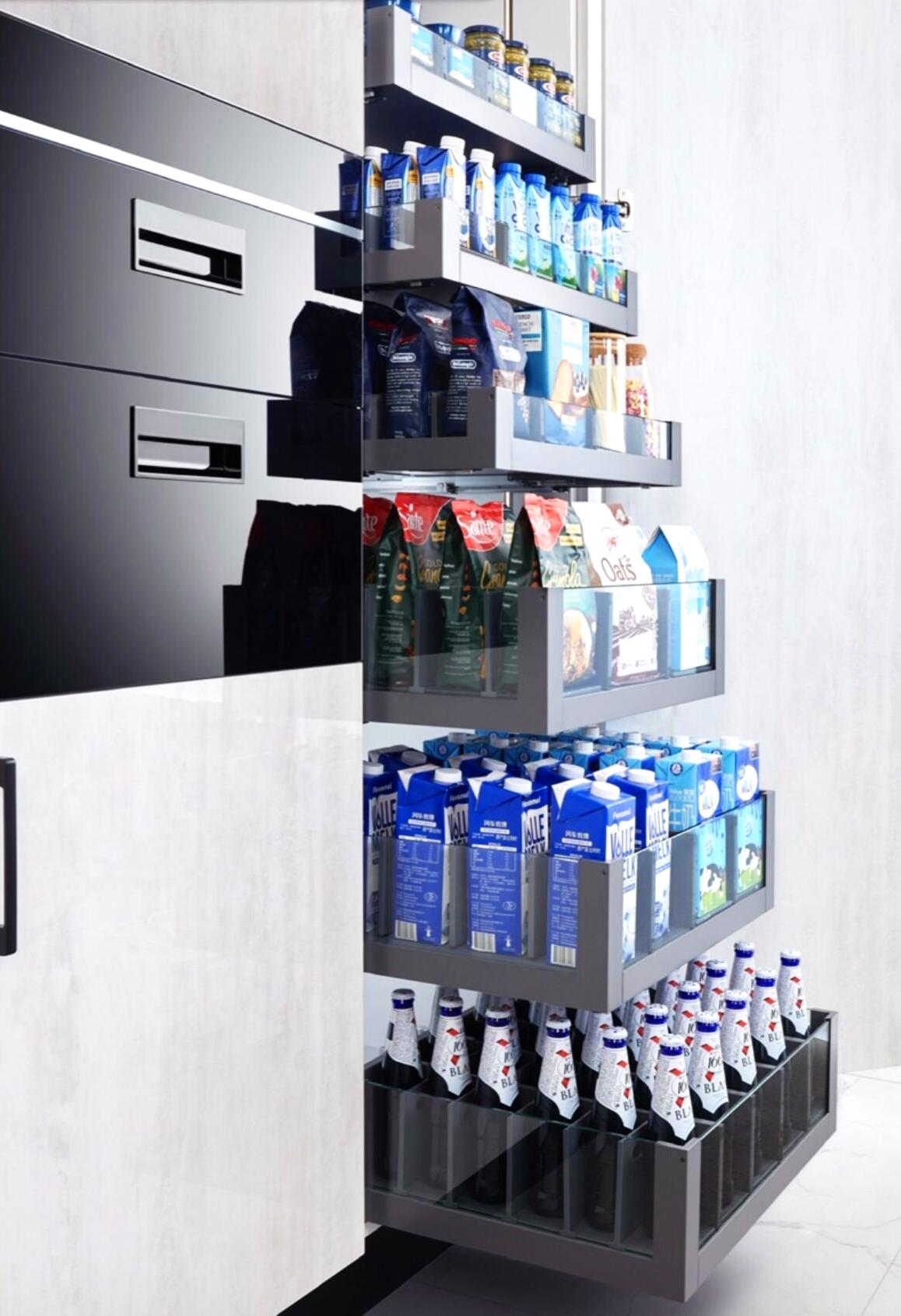 Vista Pro, Glass Tower Larder, 1 Shallow & 4 Deep Drawer Setup, (W) 300-800mm