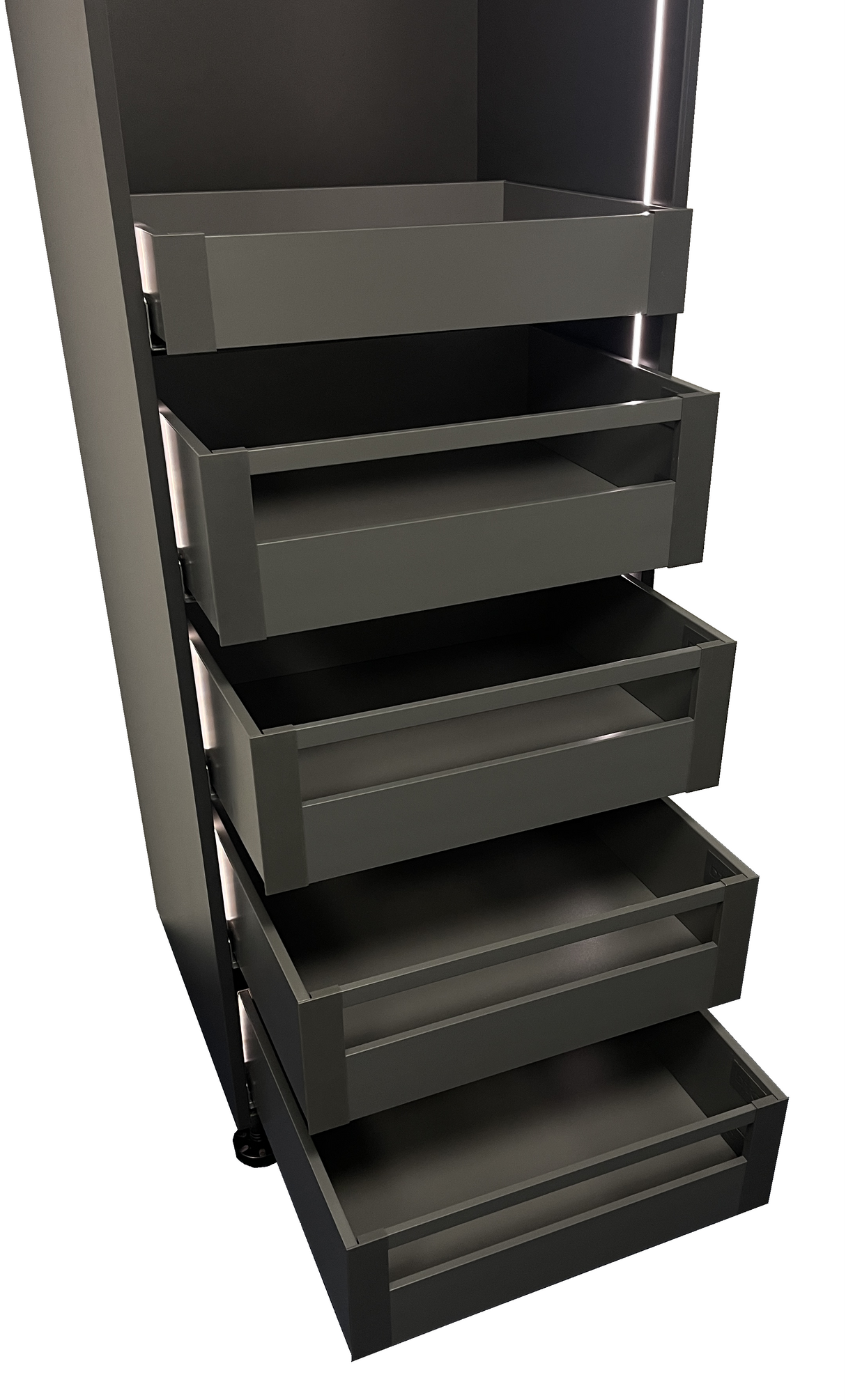 Twin Pro Internal Kitchen Storage Tower, 1 Shallow & 4 Pan Drawer Setup, (W) 300-1000mm