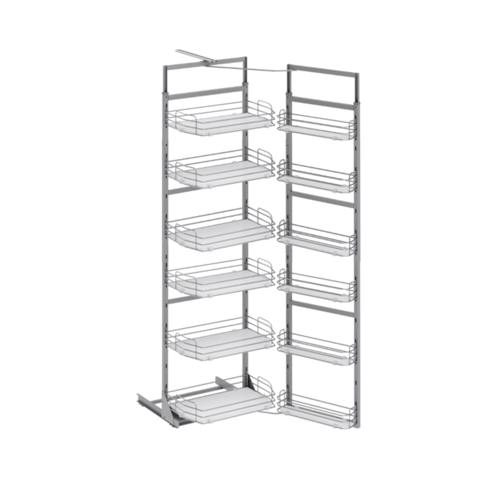 Telescopic Twin Larder Pantry Unit with Wooden Bottom Baskets, 1850-2000mm, To Suit 600mm, Anthracite or Chrome