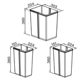 Waste Bin, Under Counter, 40 Litre (1x20L + 2x10L), To Suit 400mm Cabinet, Base Mounted