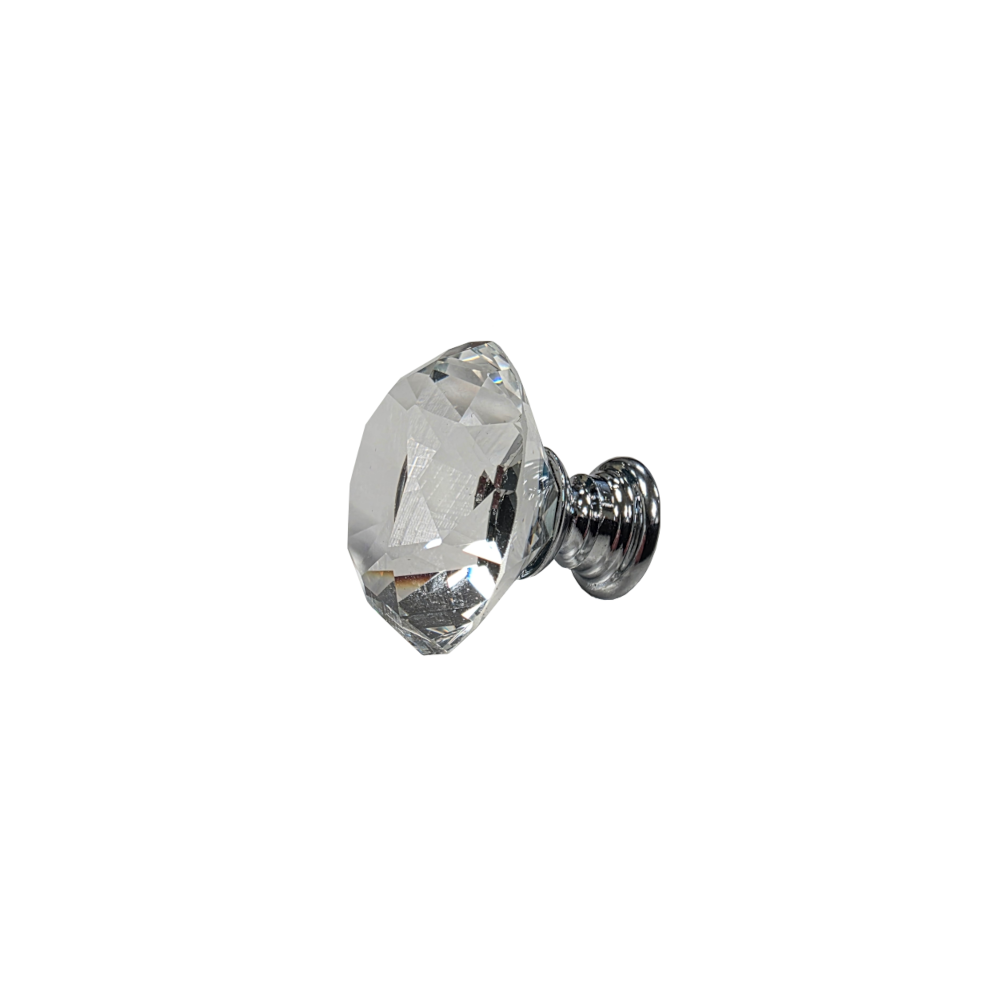 Crystal, Knob Handle, Chrome Base, Centre Fixing