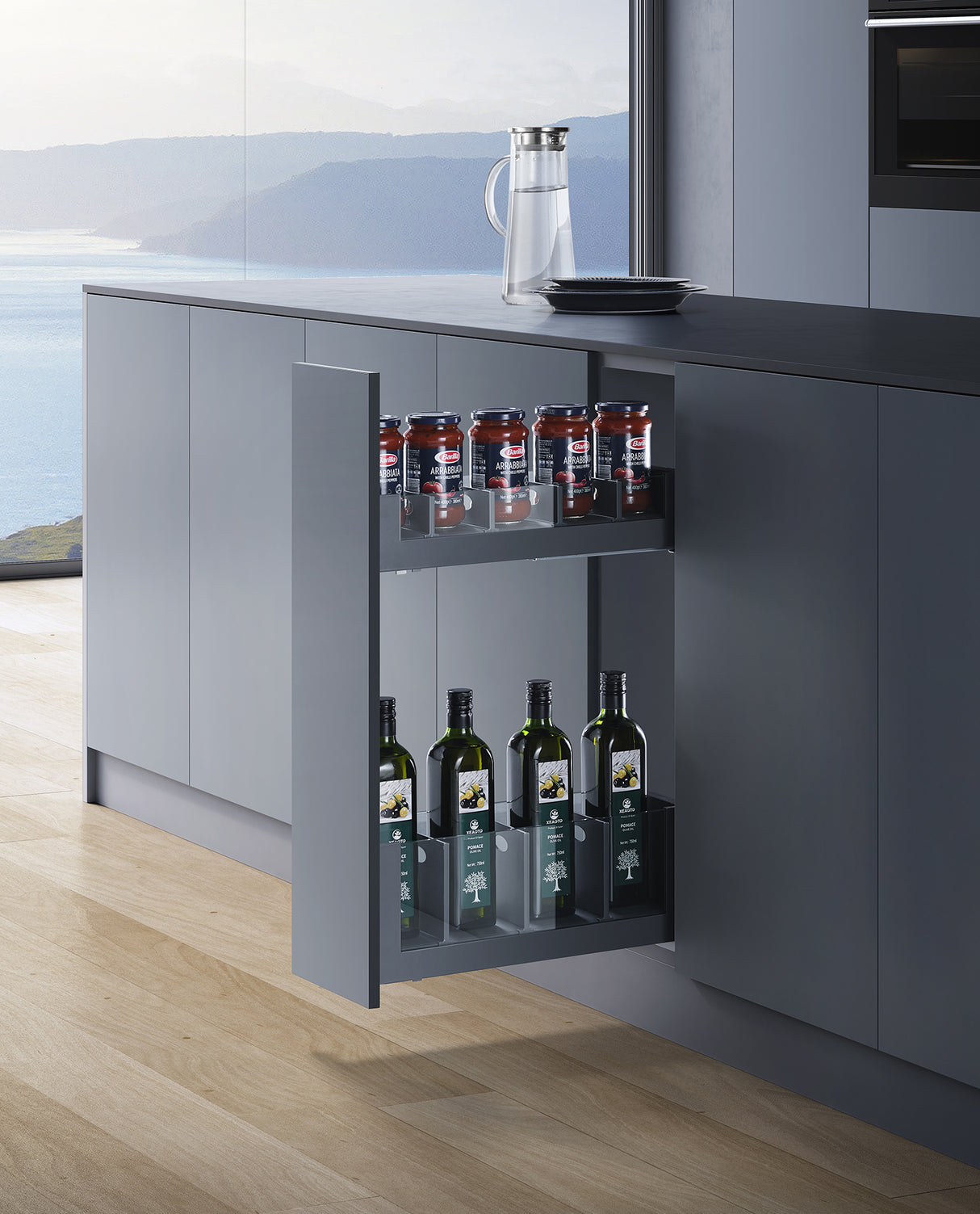 Iviro Glass Base Pull Out Storage Unit With Soft Close, Suits 150mm Cabinet