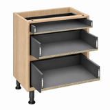 Hickory Oak cabinet with one standard and two pan drawers
