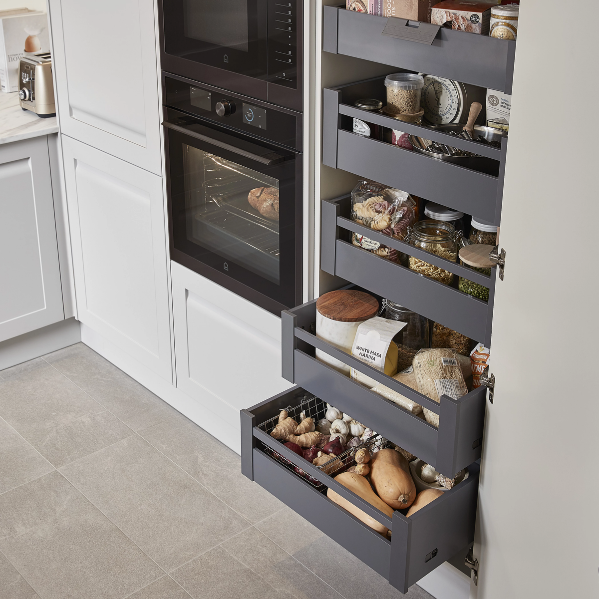 Twin Pro Internal Kitchen Storage Tower, 1 Shallow & 4 Pan Drawer Setu ...