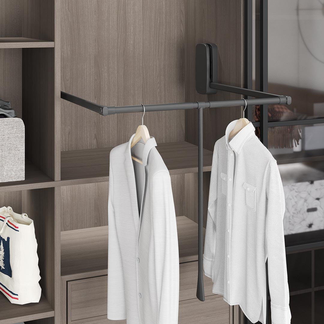 Pull-Down Wardrobe Rail, 850-1150mm Width, Soft Closing, 15kg Capacity, 2 Colour Options