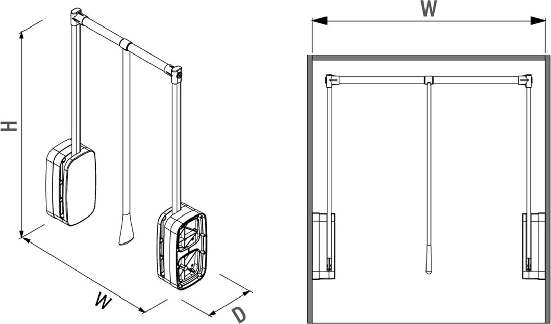 Pull-Down Wardrobe Rail, 600-850mm Width, Soft Closing, 15kg Capacity, 2 Colour Options