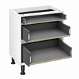 White cabinet with one standard and two pan drawers