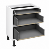 White cabinet with one standard and two pan drawers