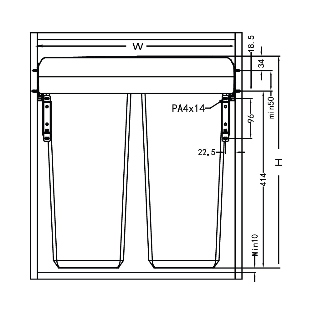 Manta X Waste Bin, Under Counter, 68 Litre (2x34), To Suit 500mm Cabinet, Side Mounted Soft Close