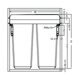 Manta X Waste Bin, Under Counter, 68 Litre (2x34), To Suit 500mm Cabinet, Side Mounted Soft Close