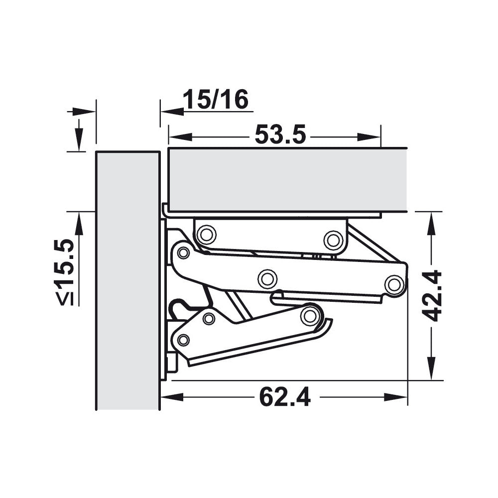 Swing Up Flap Hinge, Overlay Mounting, Opening Angle 90