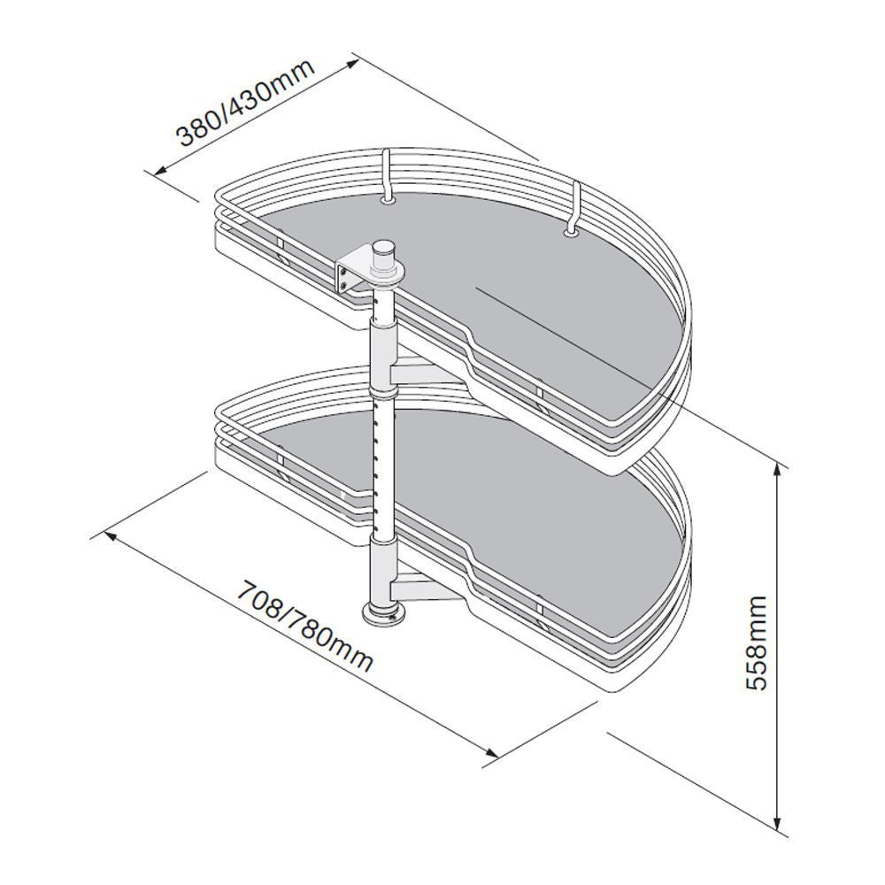 1-2 Carousel Plus, To suit 900-1000mm Wide Blind Corner Base Unit, Universal Fixing , 450-500mm Door Opening