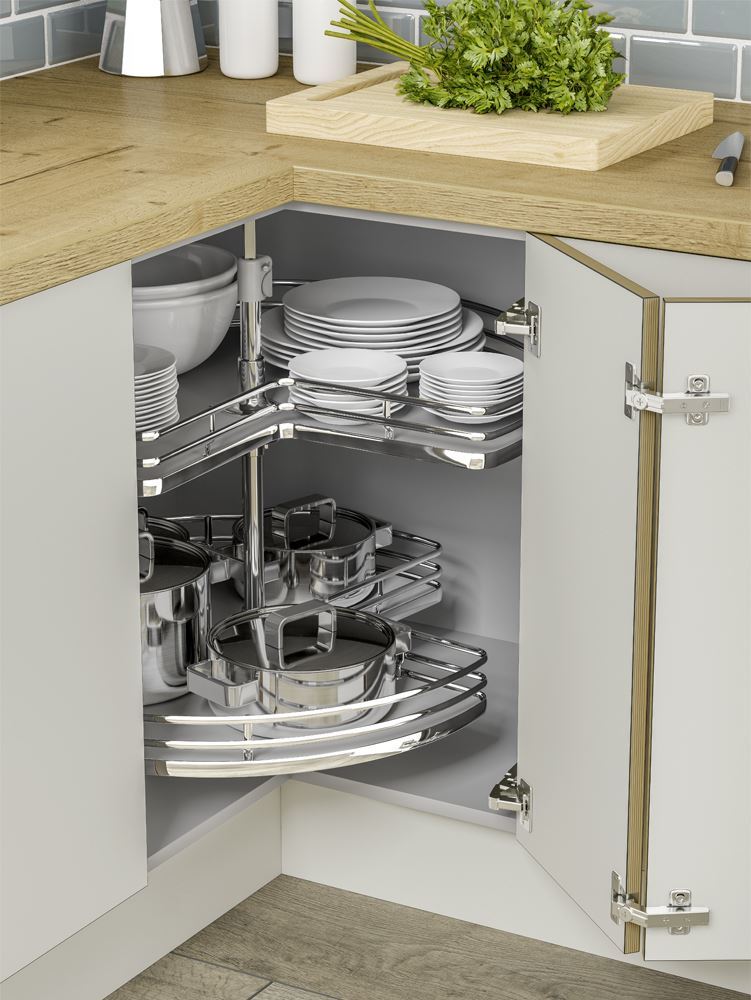 3-4 Carousel Plus - To suit 900 x 900mm L Configuration Corner Base Unit Universal, Adjustable 360 Rotation