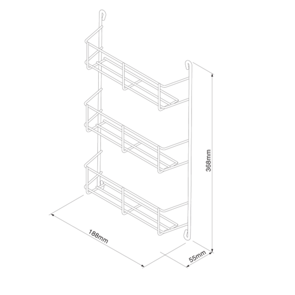 Spice Rack, Triple Tier, Polished Chrome, 200-400mm Wide