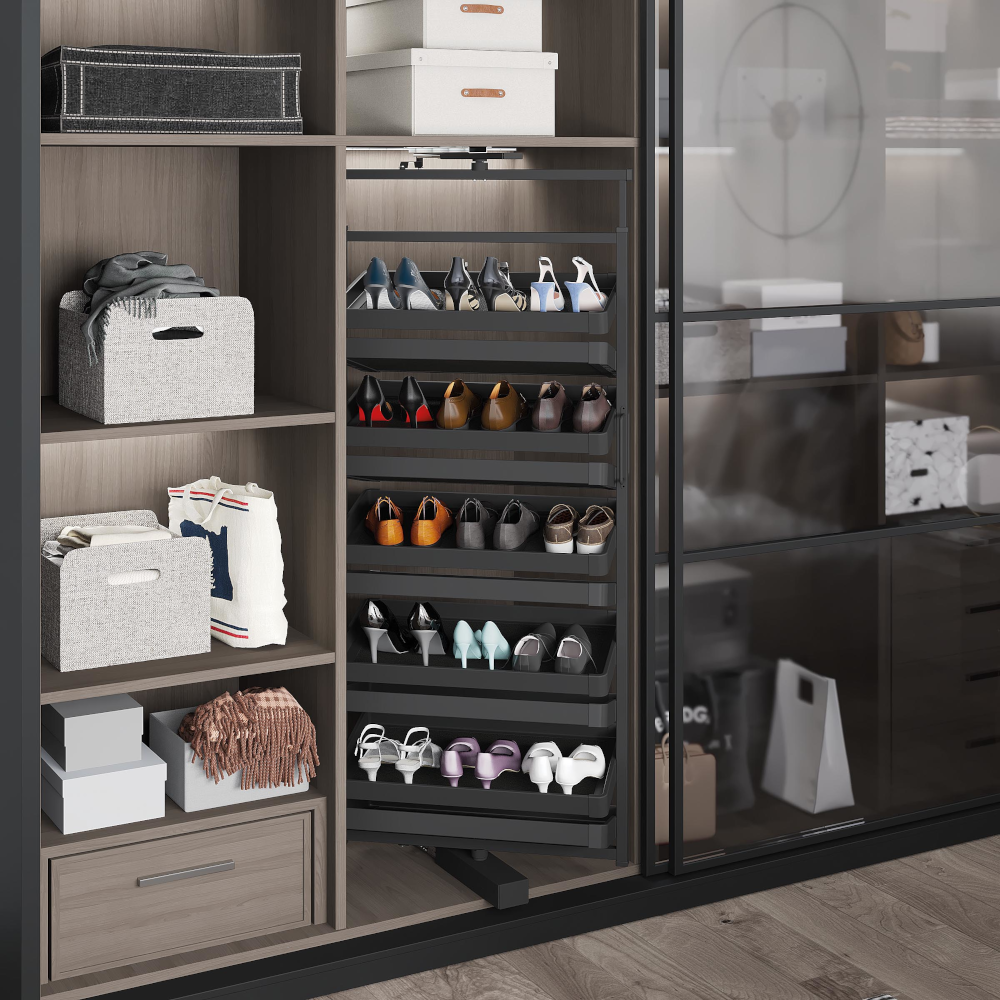 Shoe Level Rack Rotating Multi-Level Shoe Rack with Telescopic Rail, Soft Close, 1630 ...