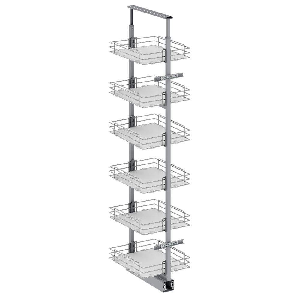 1850-2000mm Telescopic Larder, 6x Solid Base Baskets, Soft Closing, To Suit 300mm Cabinet, 2 Colours Available