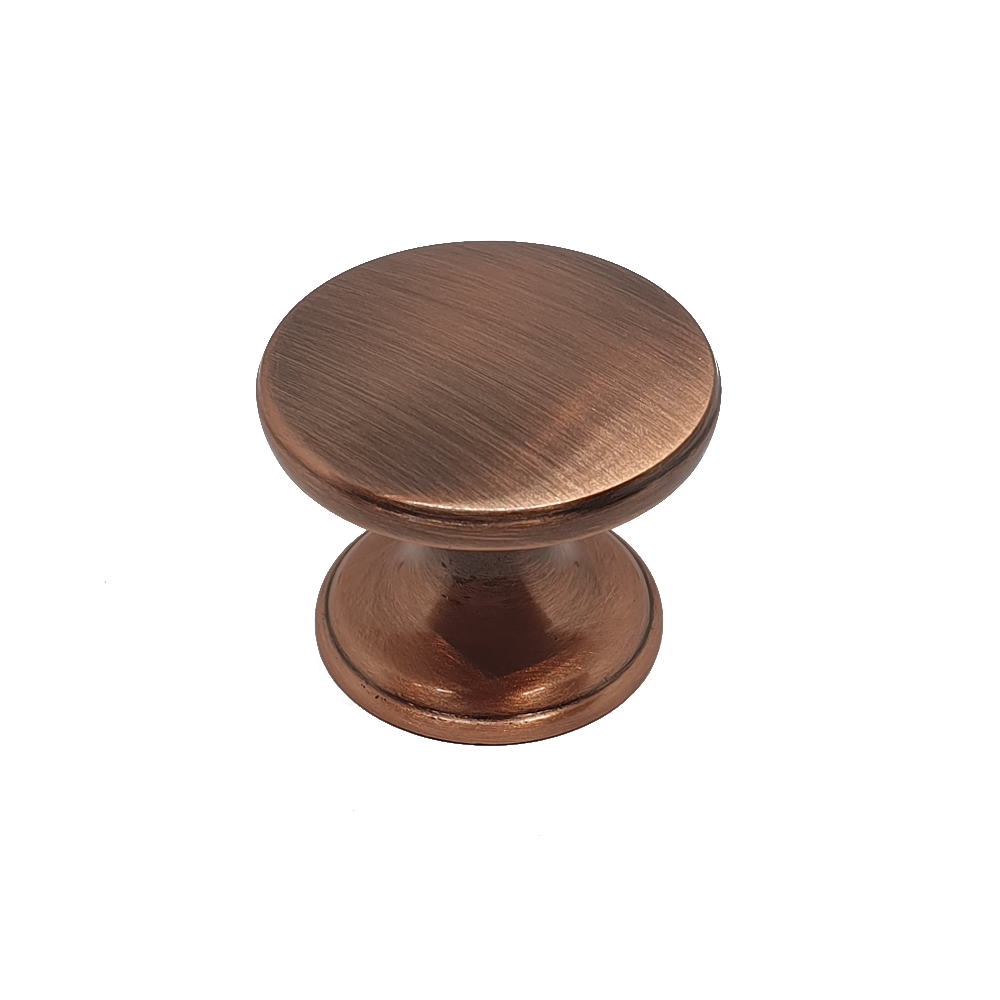 Cascia, Knob Handle, Gloss Brushed Copper, 33mm Diameter, Centre Fixing