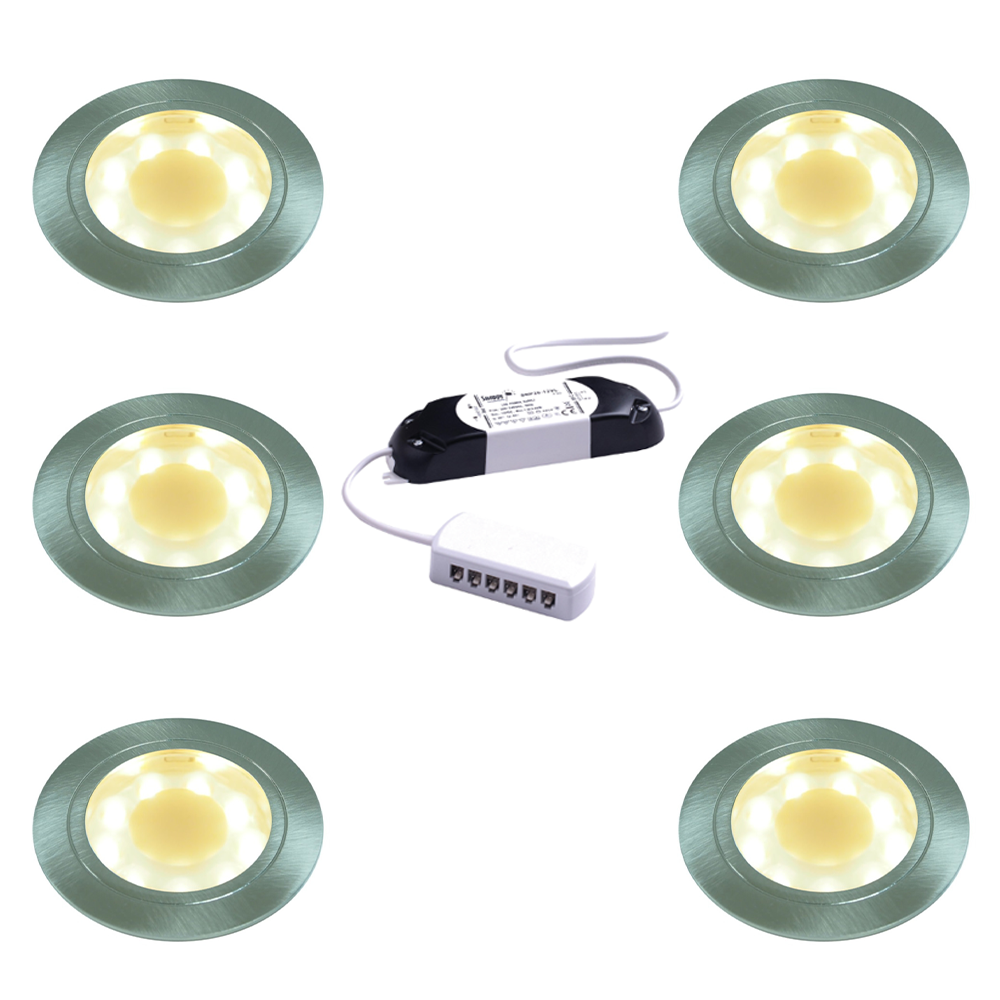 Stella Recessed LED Light, Chrome -  Brushed Surround, Under Cabinet 1-6 Light Kit