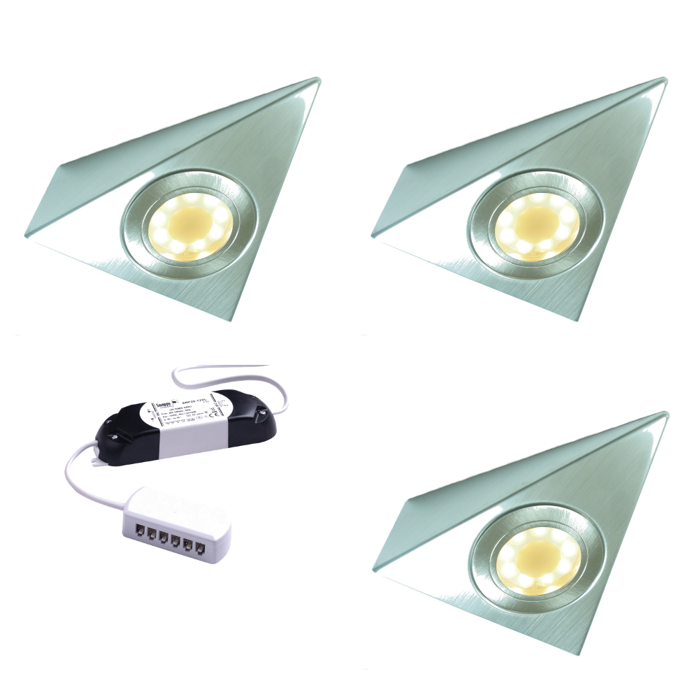 Stella Triangle LED Light, Natural - Warm White, Brushed Nickel Surround, Under Cabinet 1-6 Light Kit