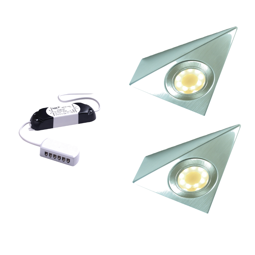Stella Triangle LED Light, Natural - Warm White, Brushed Nickel Surround, Under Cabinet 1-6 Light Kit