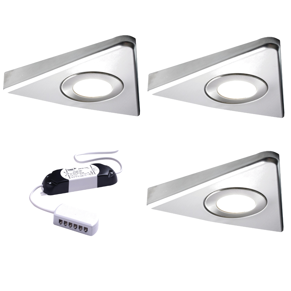 Nebbia Slimline Triangle Diffused LED Light, Natural or Warm White, Brushed Nickel, Under Cabinet 1-6 Light Kit