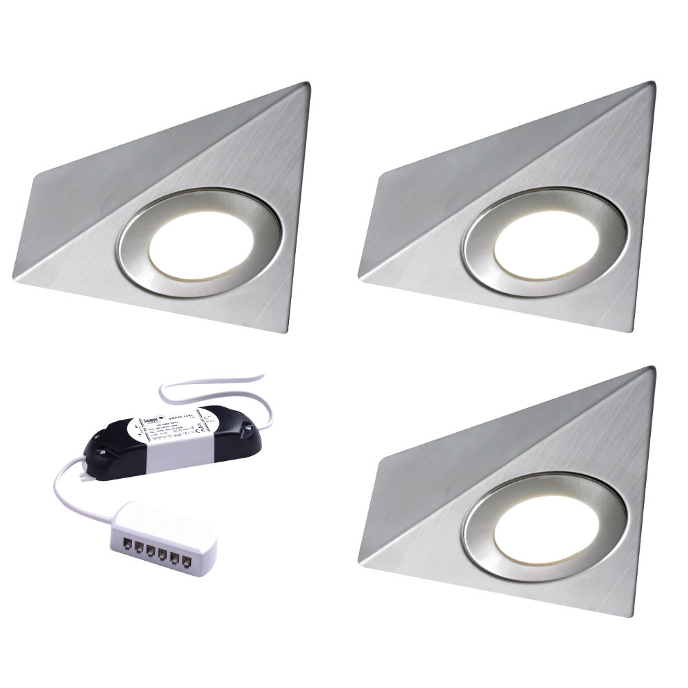 Nebbia Triangle Diffused LED Light, Natural or Warm White, Brushed Nickel, Under Cabinet 1-6 Light Kit