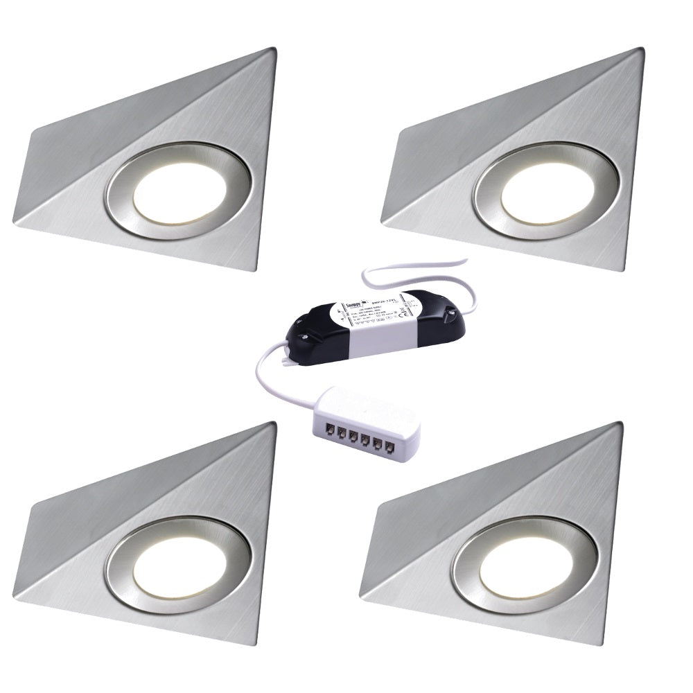 Nebbia Triangle Diffused LED Light, Natural or Warm White, Brushed Nickel, Under Cabinet 1-6 Light Kit