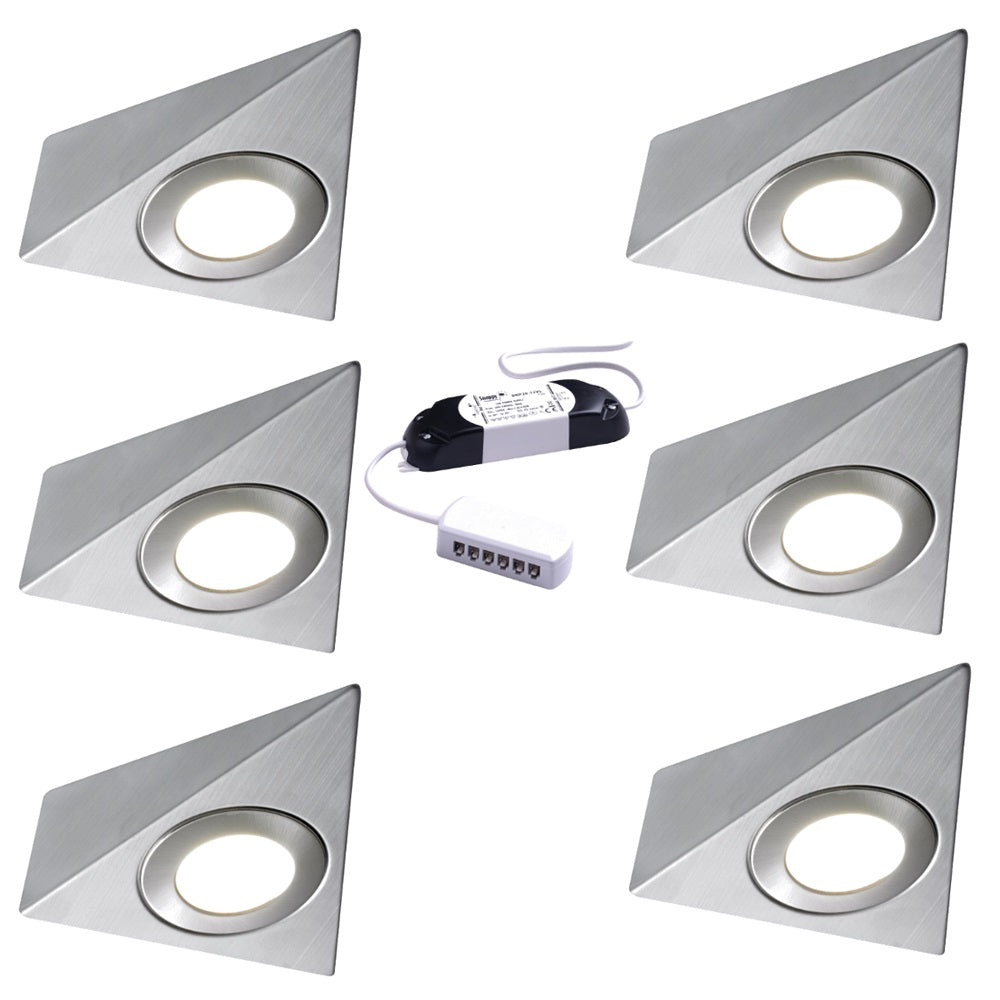 Nebbia Triangle Diffused LED Light, Natural or Warm White, Brushed Nickel, Under Cabinet 1-6 Light Kit